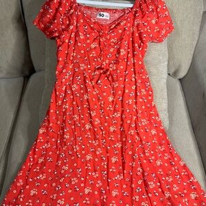 SO Vibrant Red Floral Top